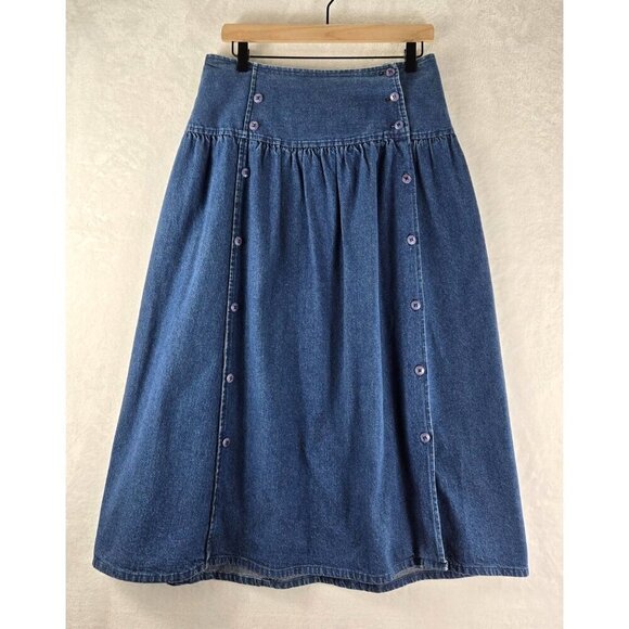 VTG Cherokee Blue Denim Midi Skirt 6 Double Button Front Deep Hip Band 80s 90s - Picture 10 of 10